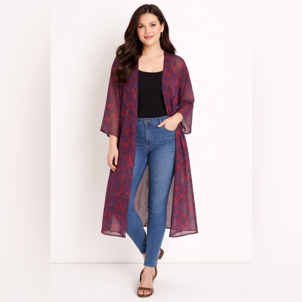 Torrid Purple and Red Floral Kimono